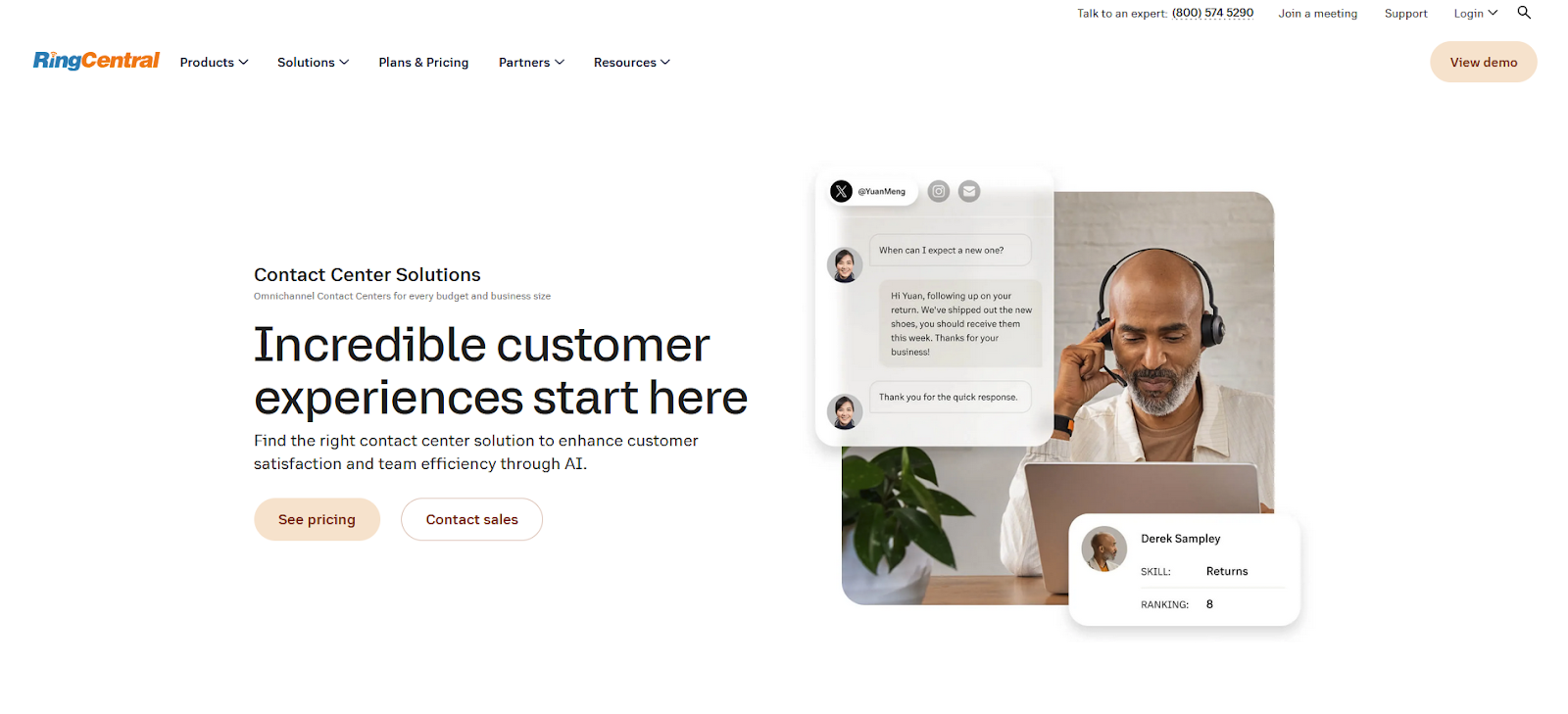 RingCentral Contact Center софтуер начална страница