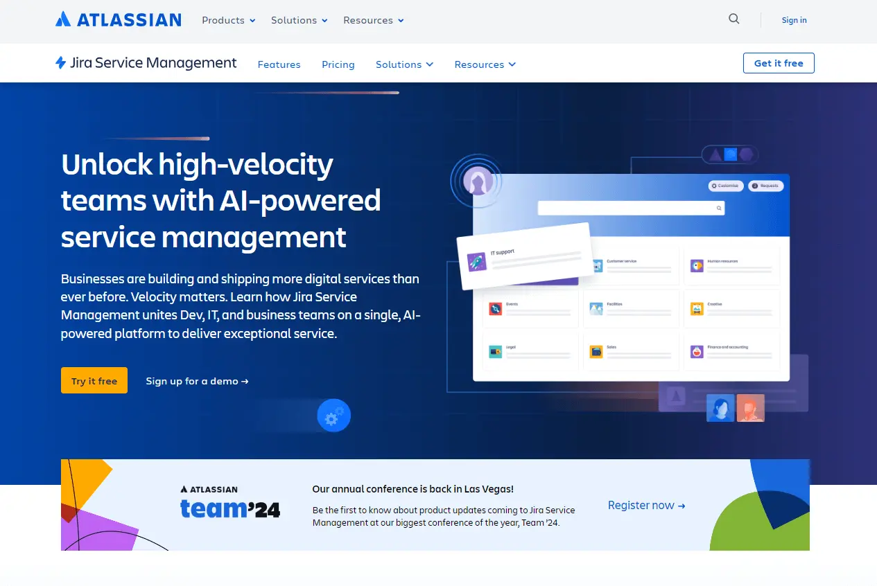 Начална страница на Jira Service Management, алтернатива на Help Scout за софтуер за помощ