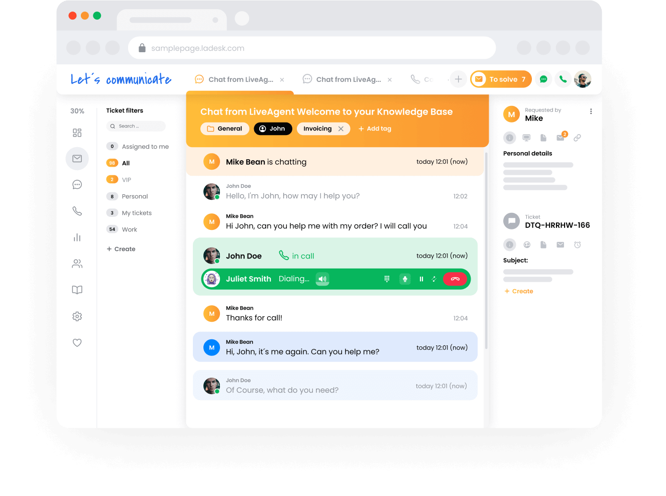 Система за издаване на билети на LiveAgent - изглед на екипа за поддръжка