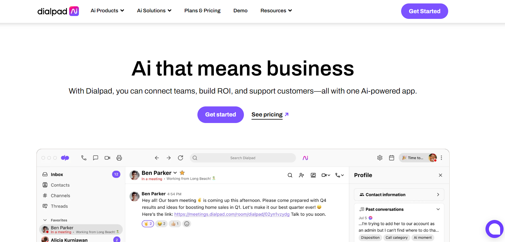 Начална страница на Dialpad - решение за интелигентност на клиентите