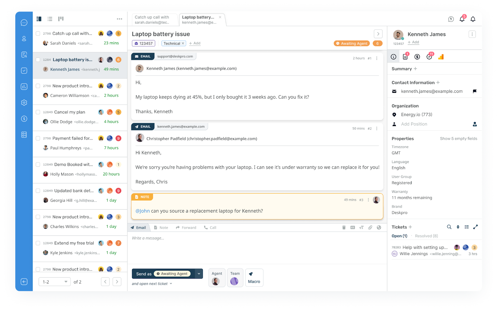 Снимка на интерфейса на Deskpro