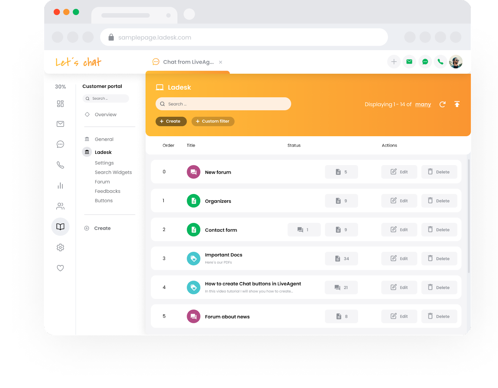 Портал за поддръжка на база от знания на LiveAgent