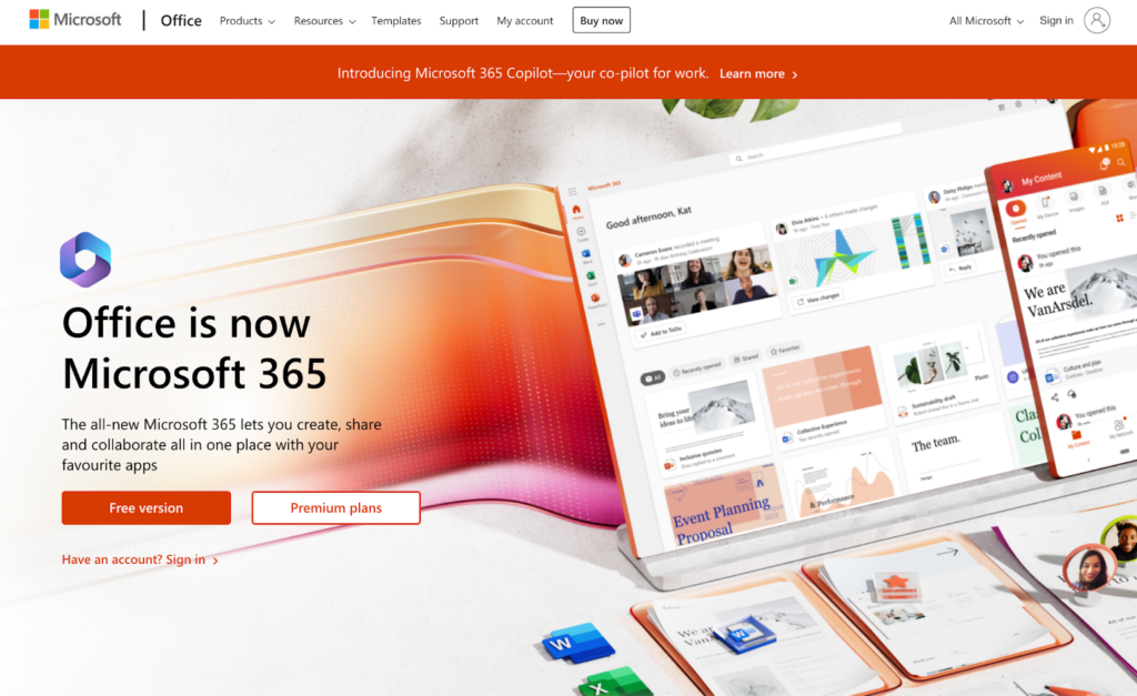 Начална страница на Microsoft 365, софтуер за управление на имейли за бизнеси