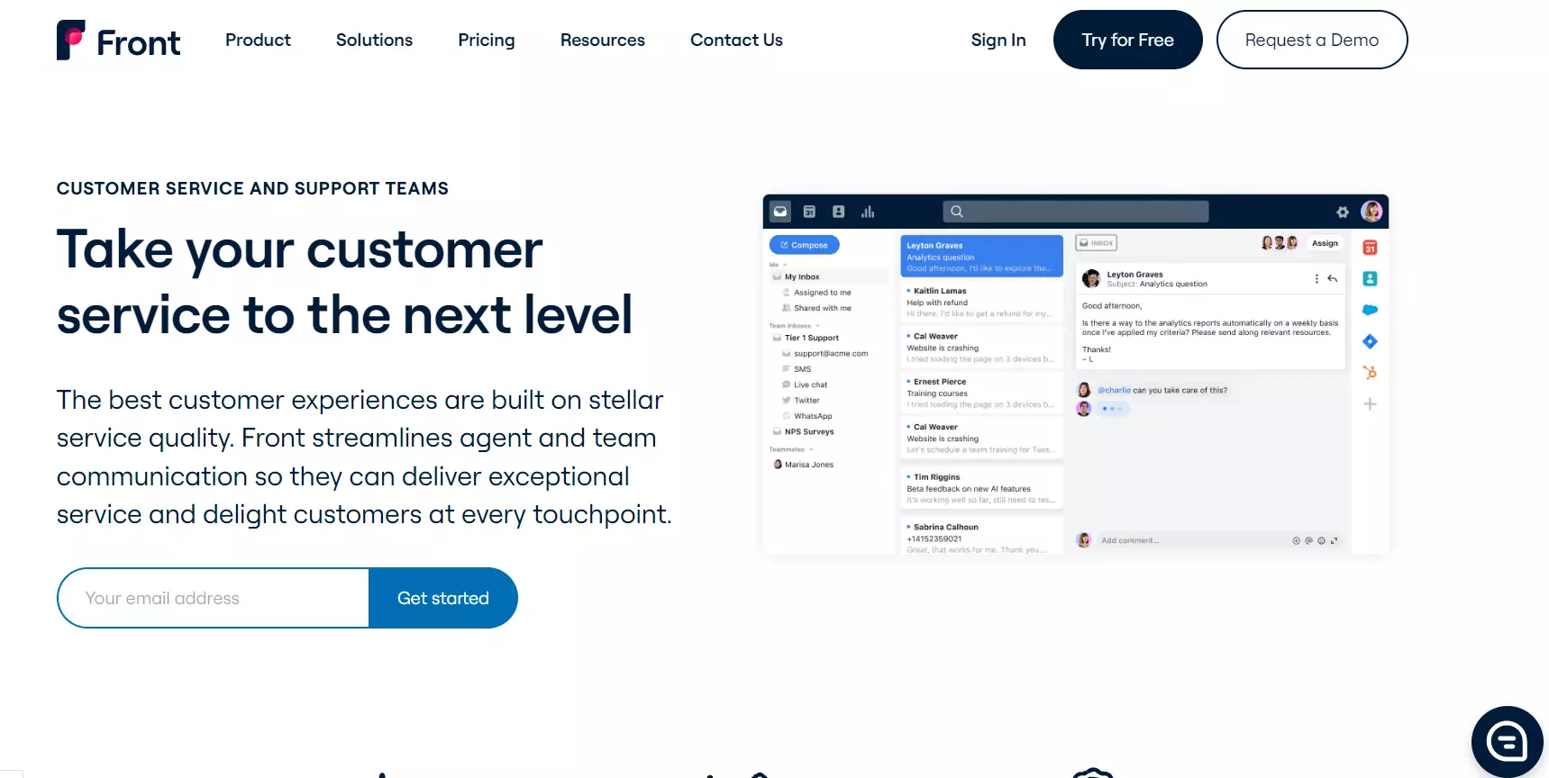 Начална страница на Front customer service