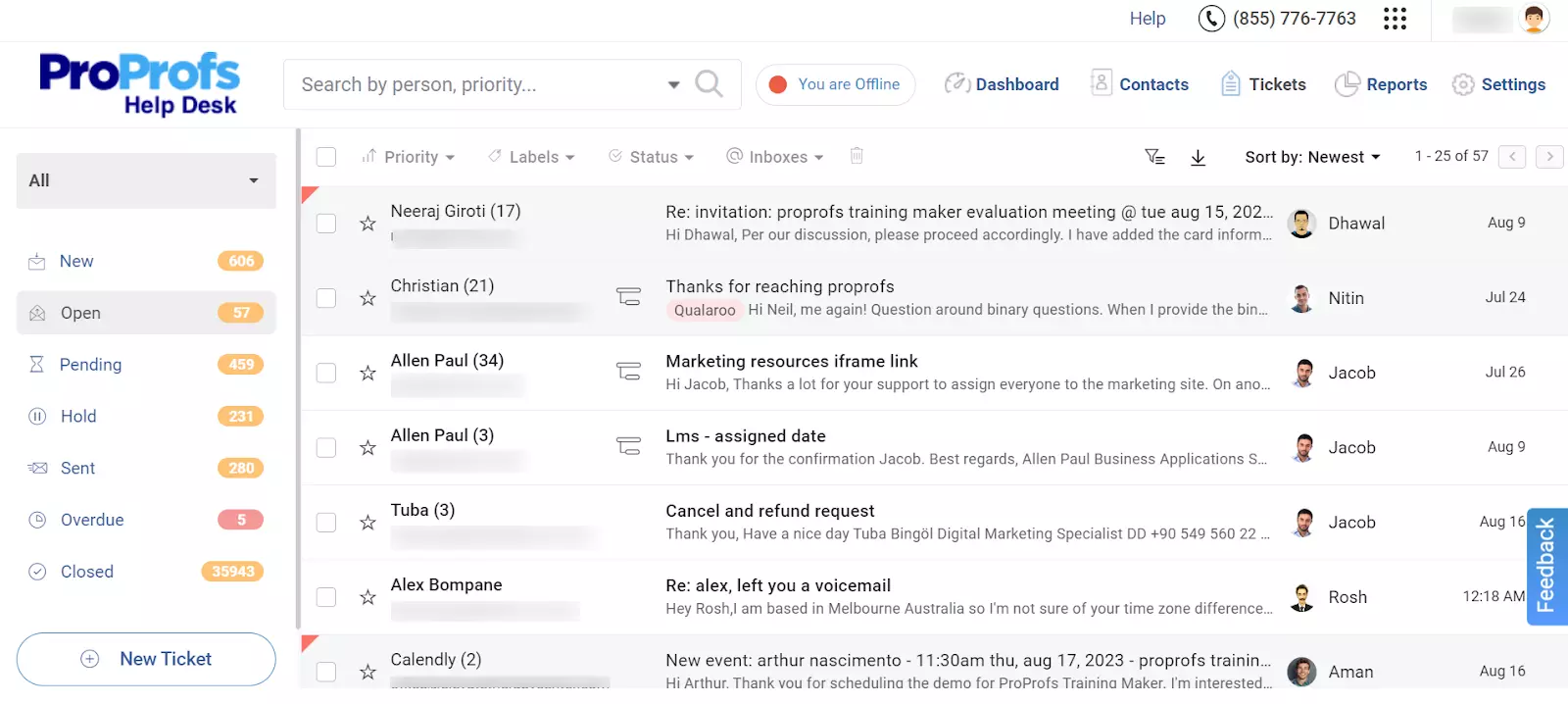 Преглед на отворени билети на ProProfs Help Desk