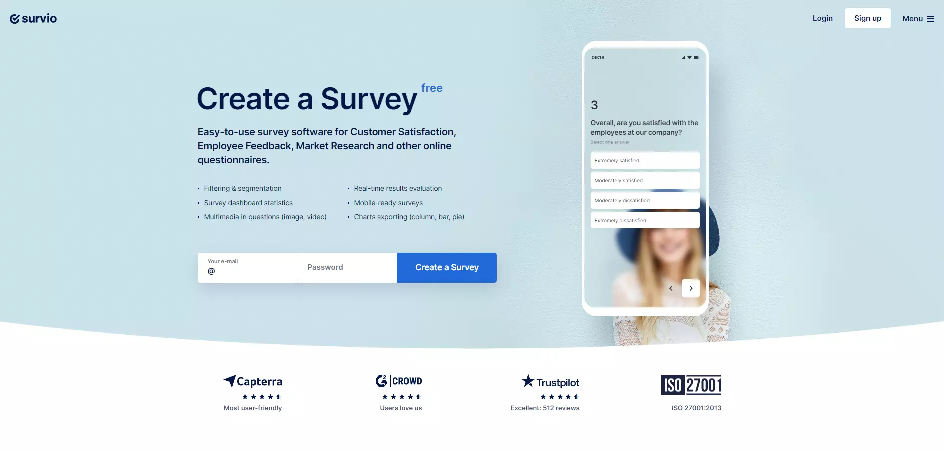 Начална страница на Survio