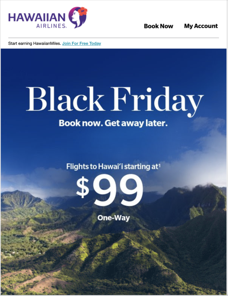 Кампания за Black Friday на Hawaiian Airlines