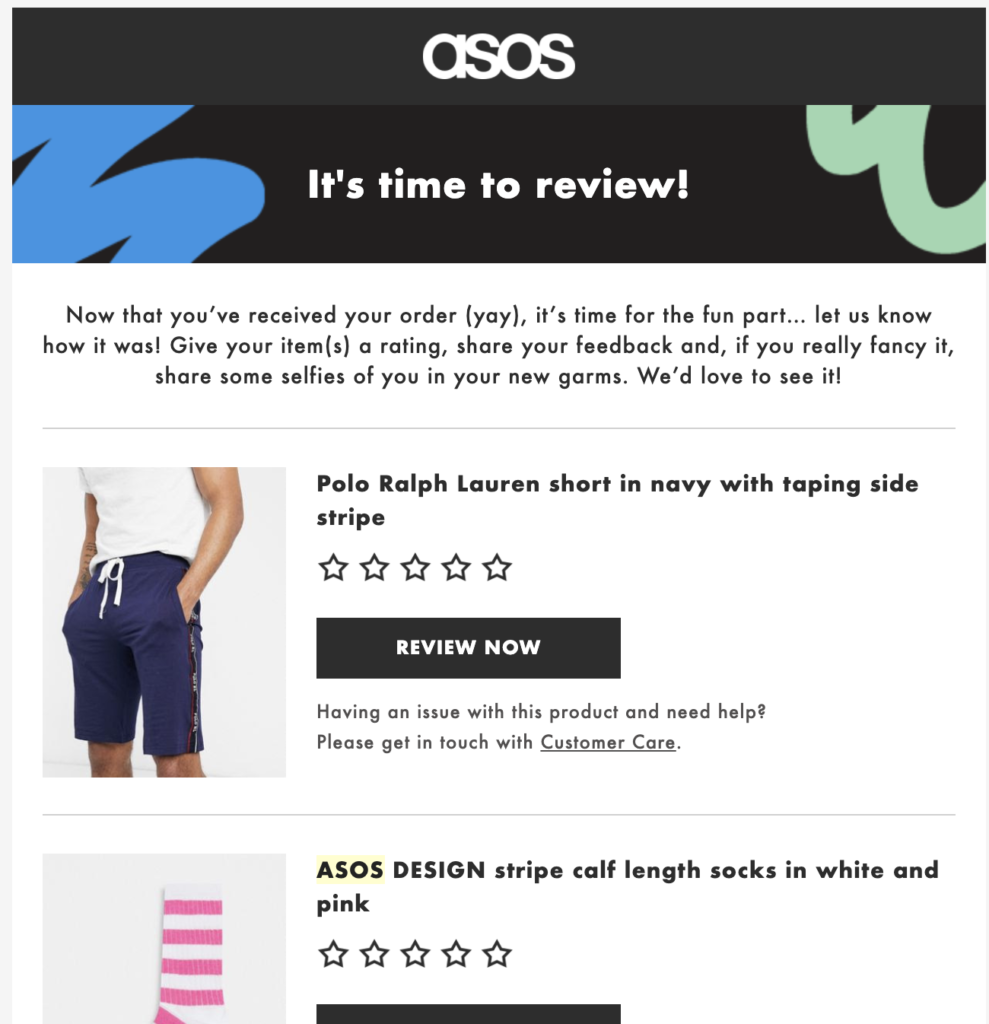 Шаблон за имейл след покупка от ASOS