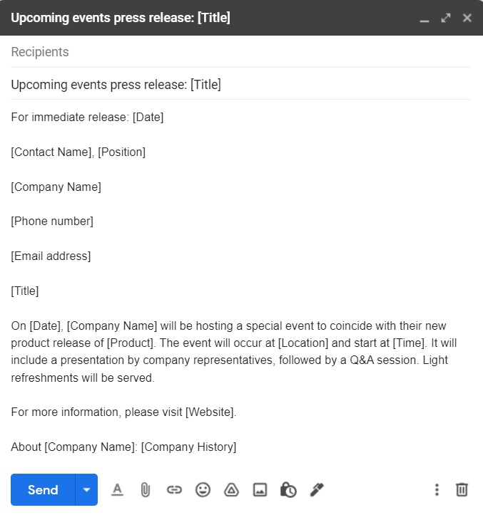 Upcoming events press release template example