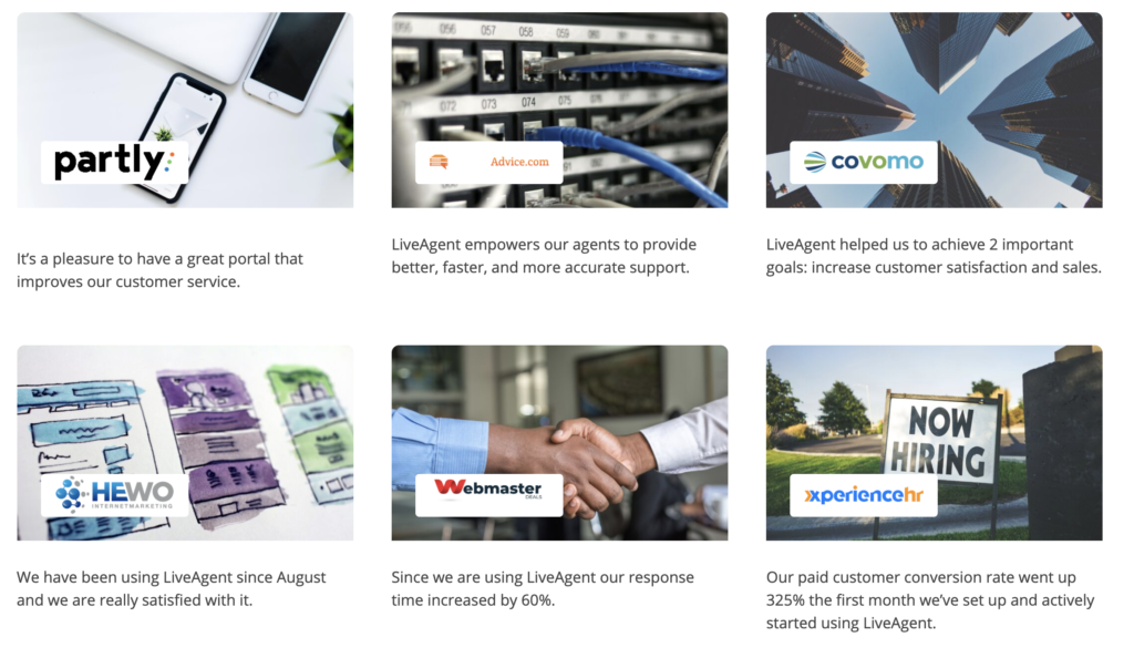 Казуси на LiveAgent показани на уебсайт
