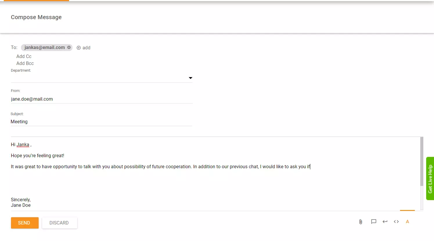 Пример за отваряне на имейл