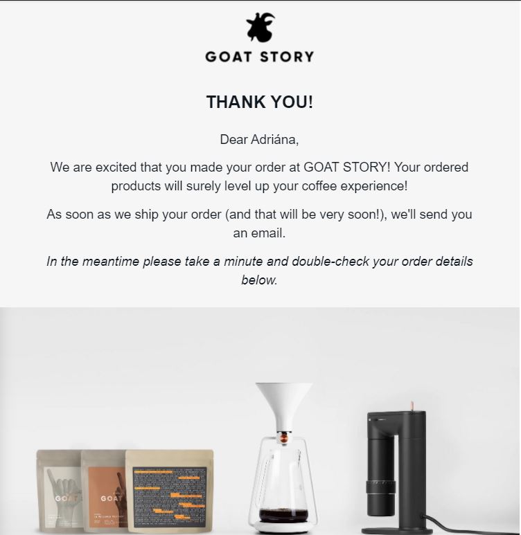 Имейл благодарност от Goat Story
