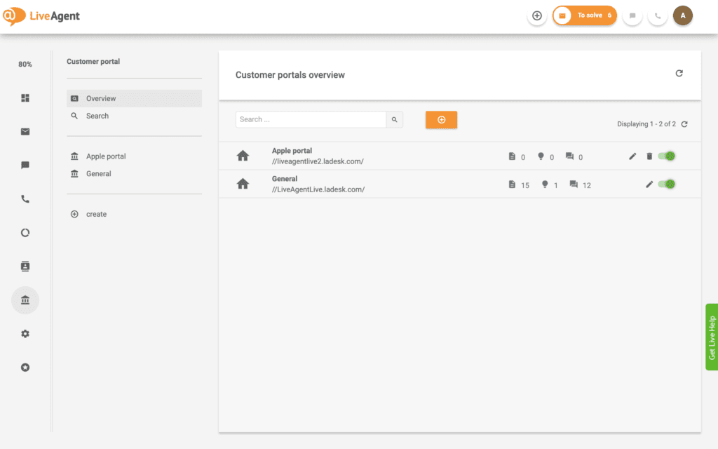 Пример на портал за клиенти на LiveAgent