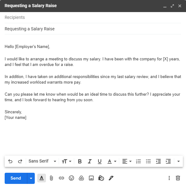 Salary raise request email template