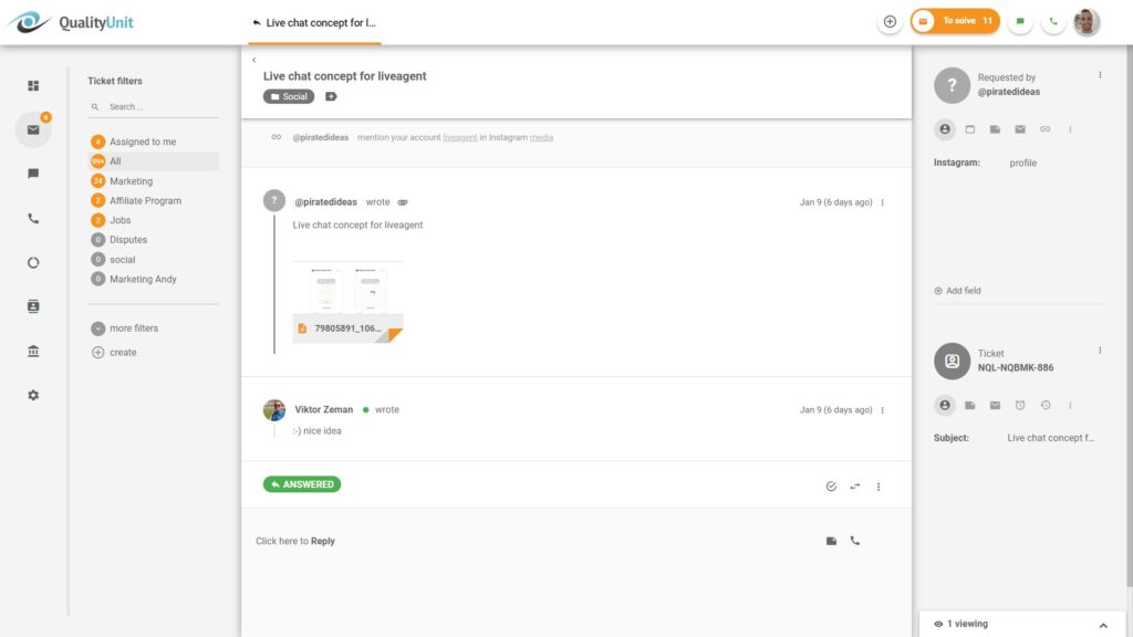 Отговорете на запитвания в социалните медии директно от LiveAgent
