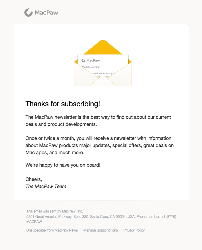 Welcome thank you email example