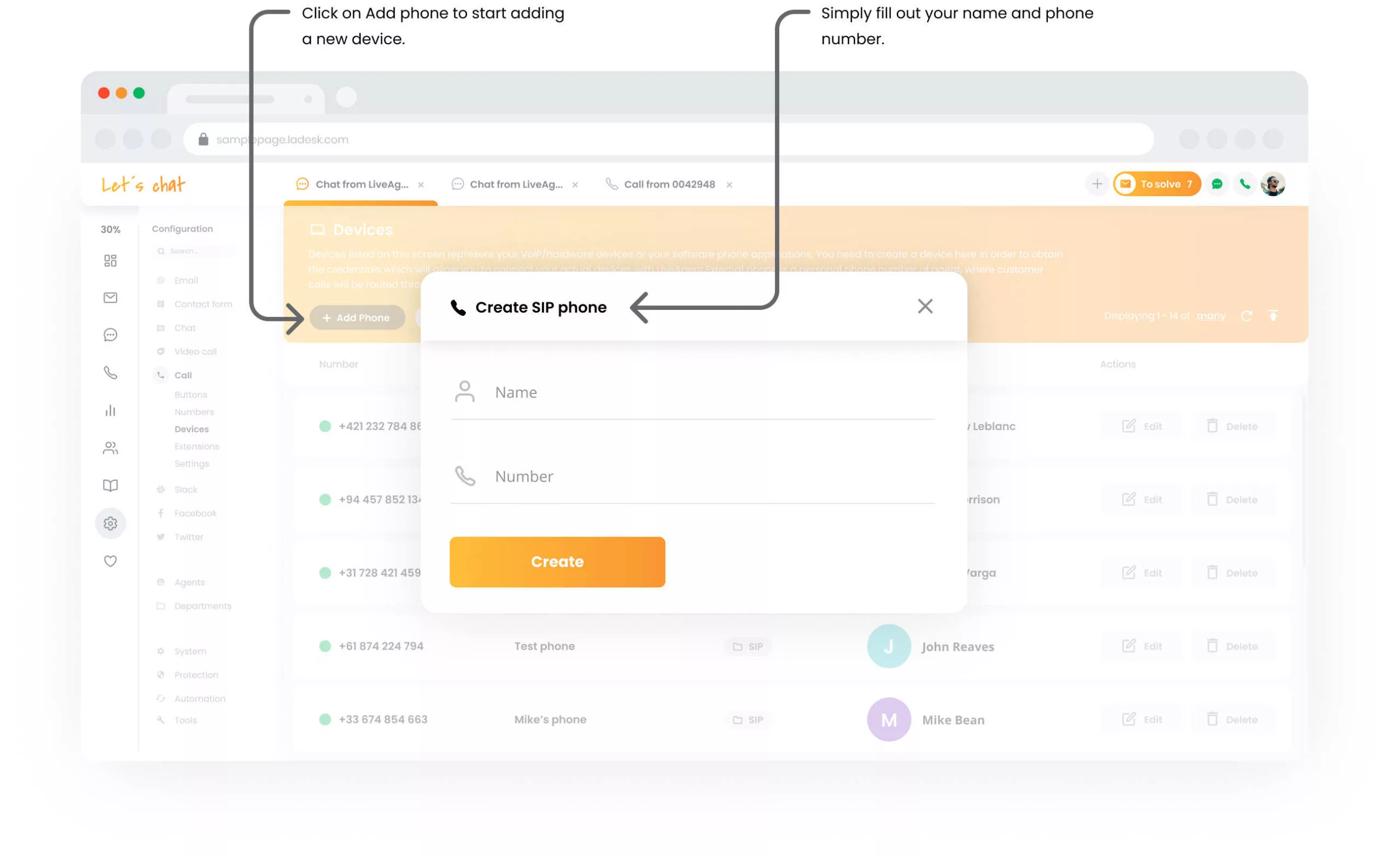 Устройства за повикване на LiveAgent