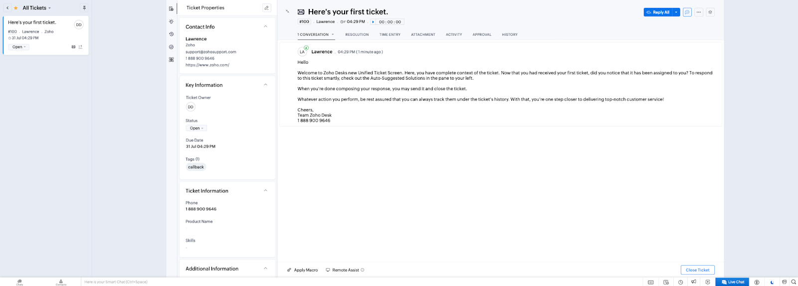 Zoho Desk Ticket Environment