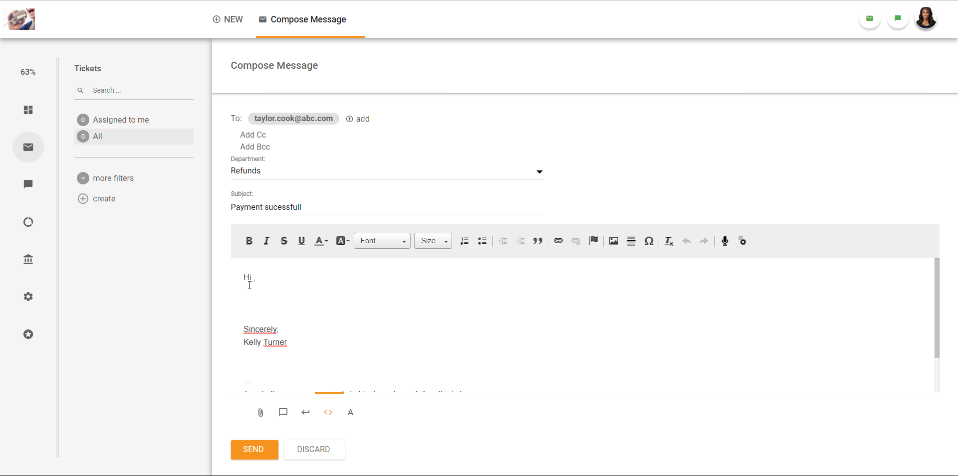 Преглед на интерфейса за тикети в LiveAgent.